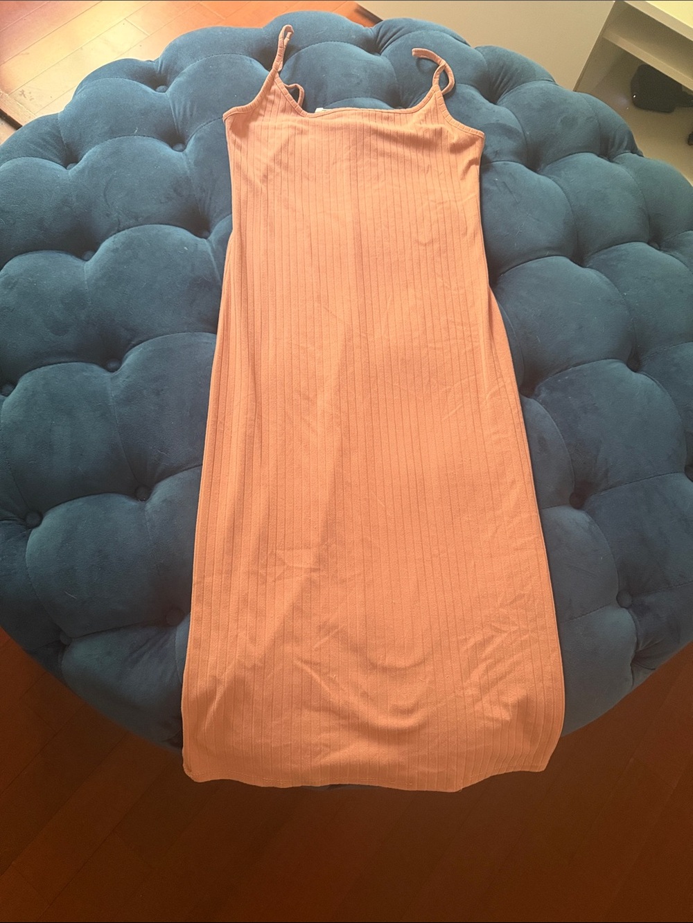 Ribbed Midi Slip Dress in Peach Pink